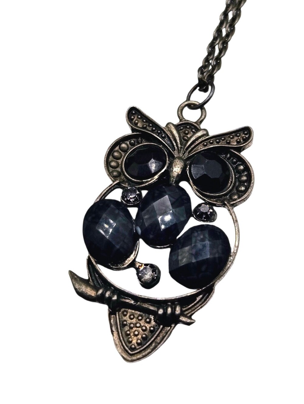 "5/$40" Black Owl Pendant Long Chain Necklace, Silvertone, No Clasp